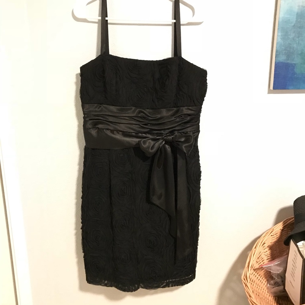 Rose pattern dress with satin ribbon belt